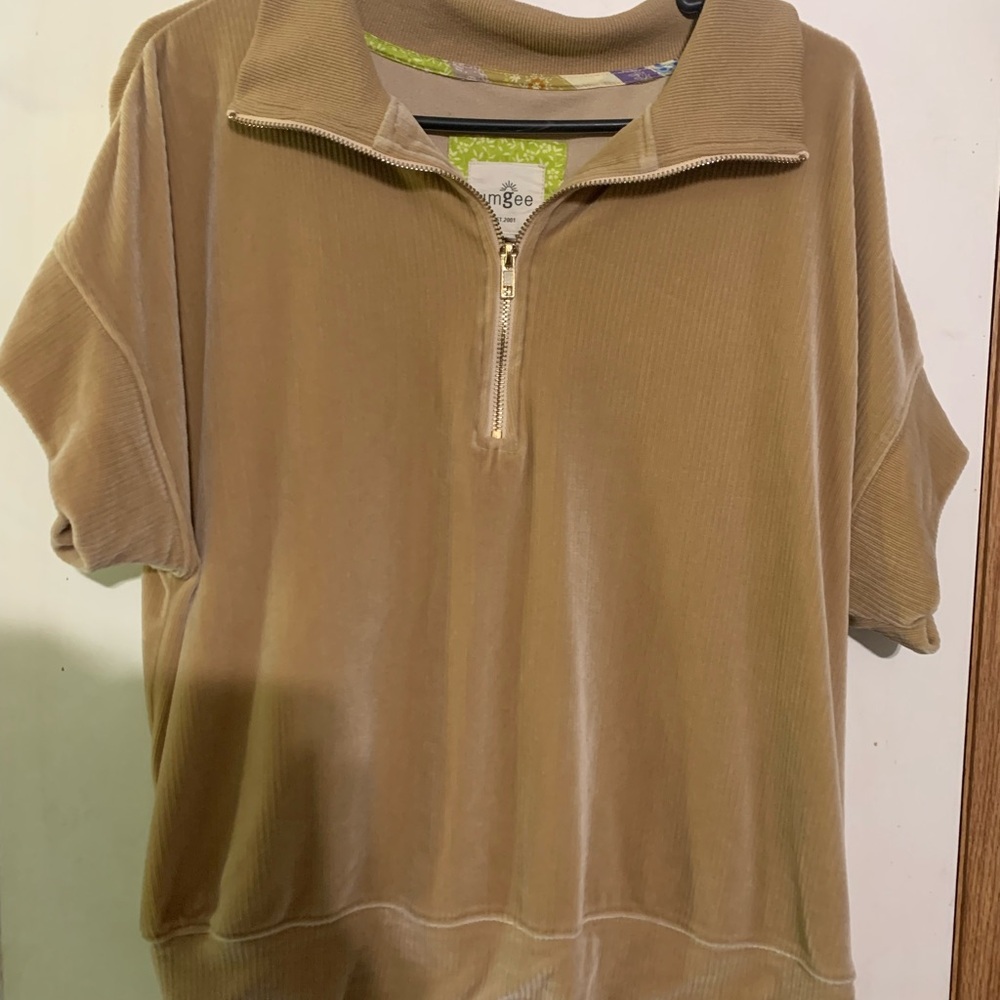 Umgee Tan Ribbed Half-Zip Pullover